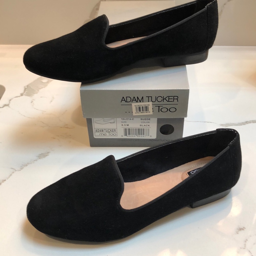 Adam Tucker Black Suede Flats Loafers